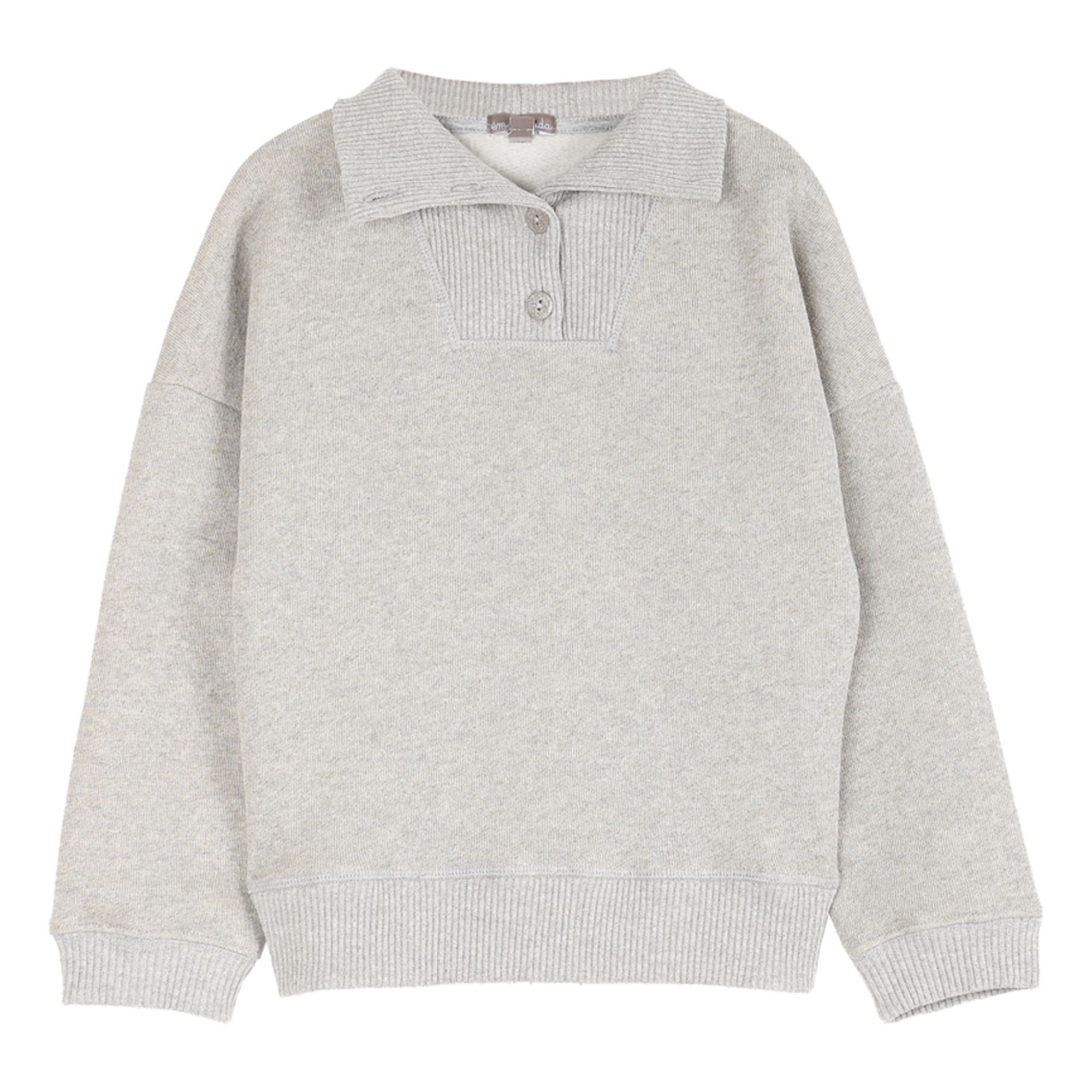 Emile et Ida - Sweat Coton Bio Boutonné Lurex - Fille - Gris clair