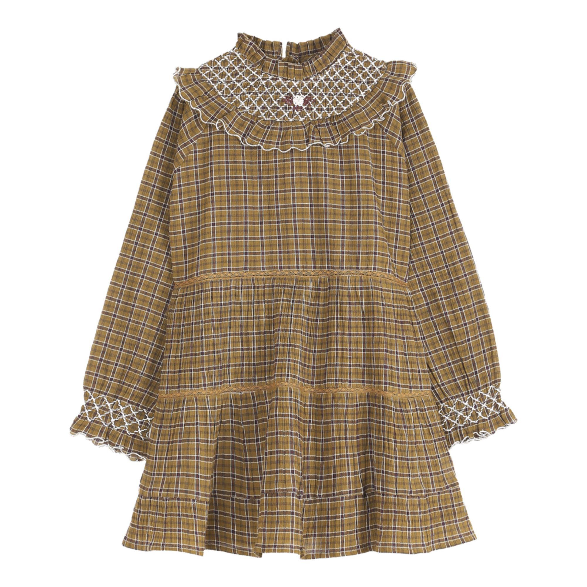 Emile et Ida - Robe Carreaux Smockée - Fille - Ocre