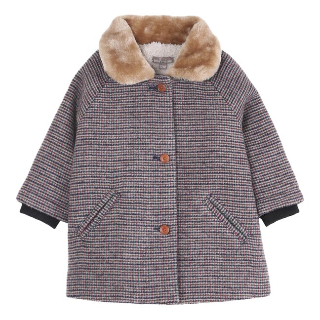 Checked Fur Lined Coat Grey
