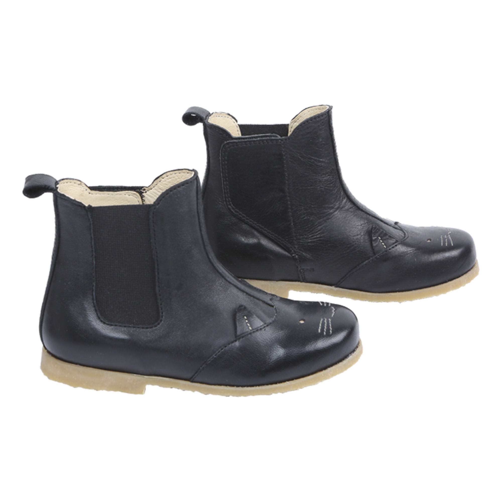 Emile et Ida - Boots Cuir Chat Graou - Fille - Noir