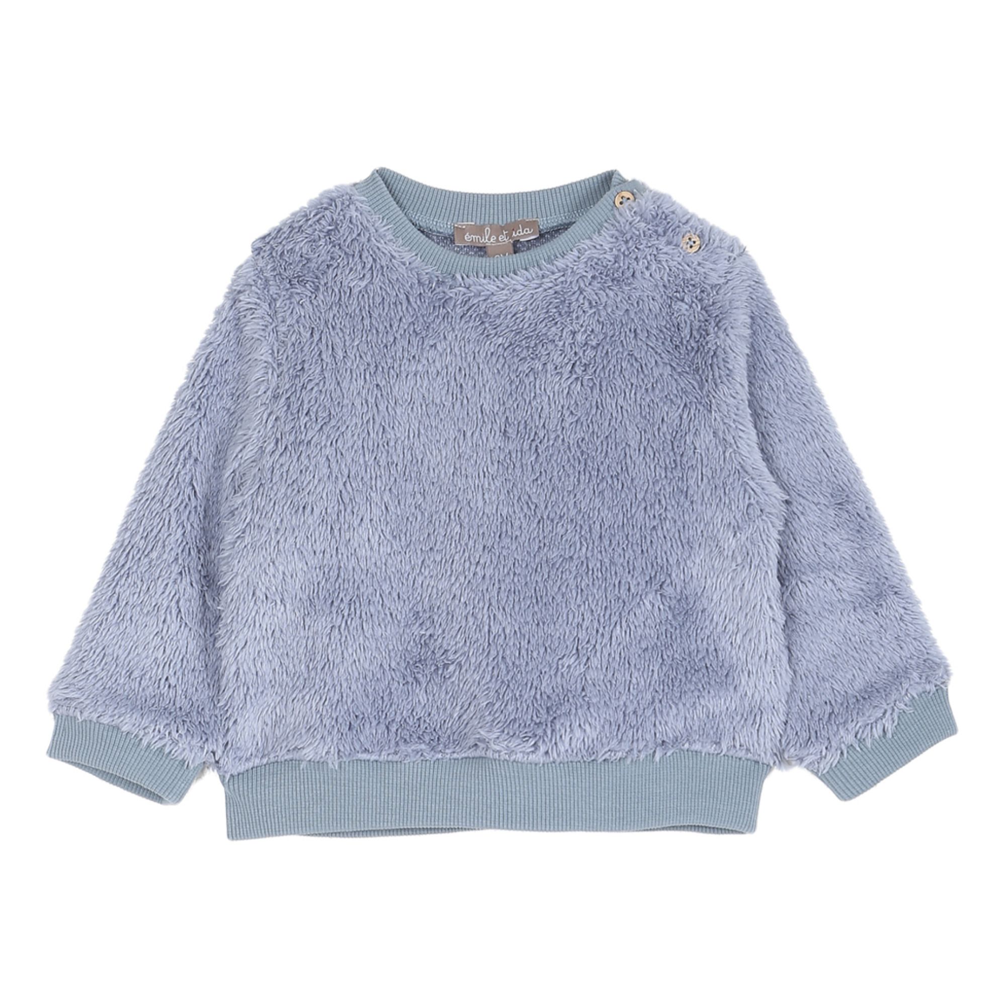 Emile et Ida - Sweat Façon Fourrure - Fille - Bleu ciel