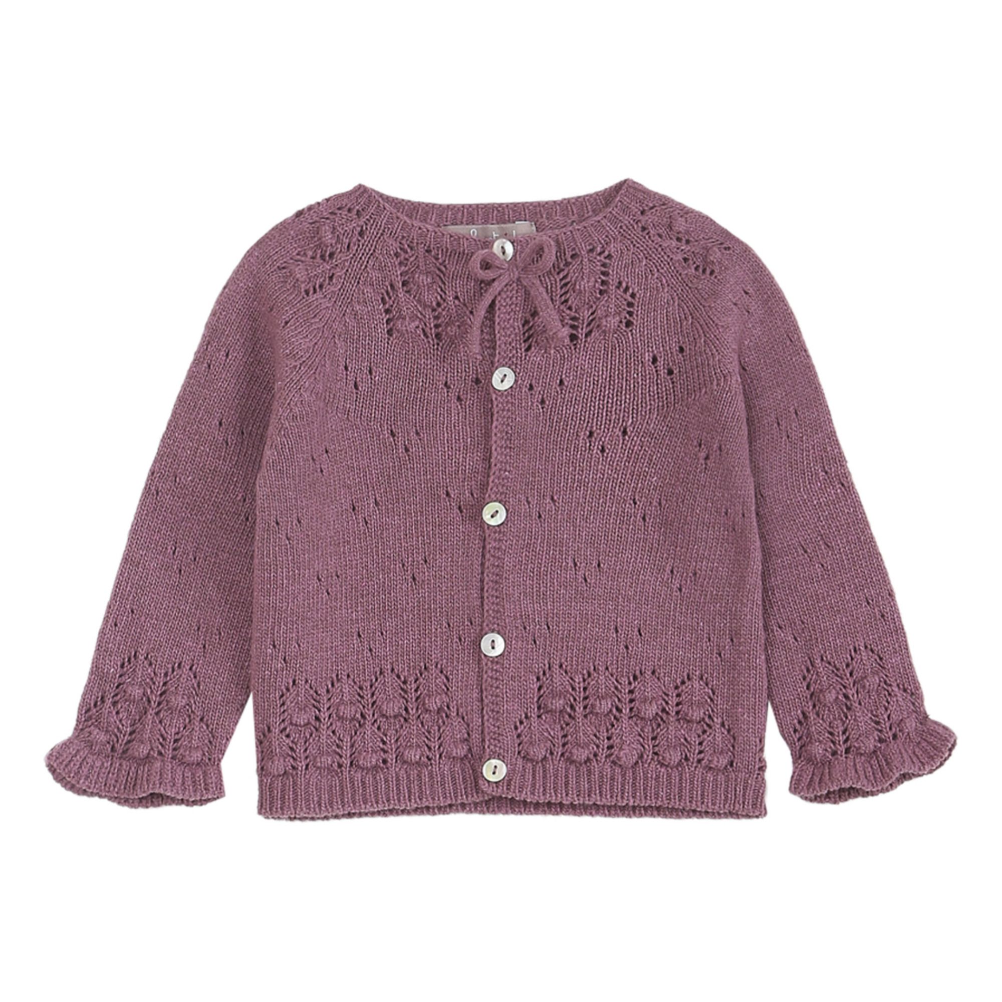 Emile et Ida - Cardigan Mérinos et Cachemire Ajouré - Fille - Mauve