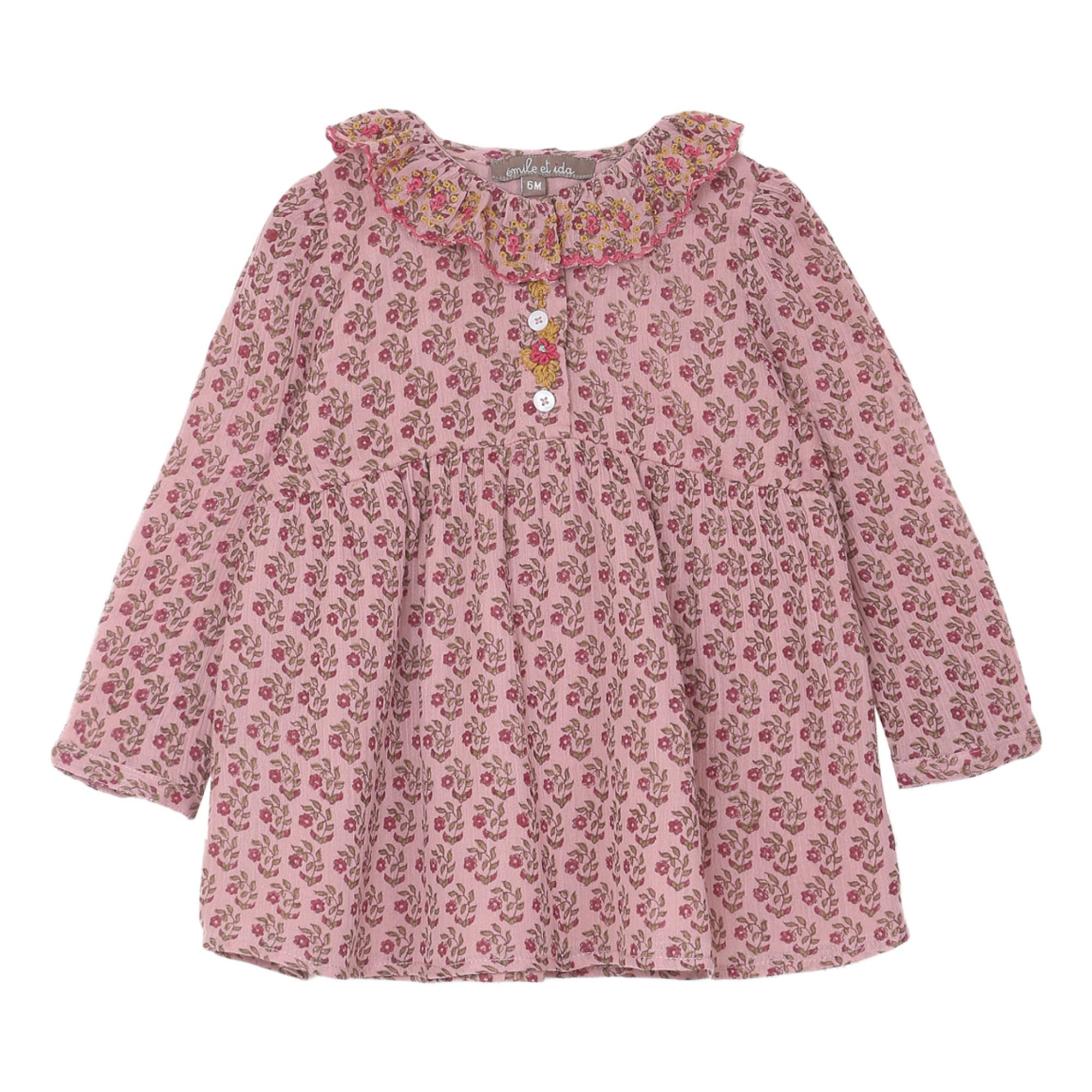 Emile et Ida - Robe Crépon Fleurie - Fille - Rose