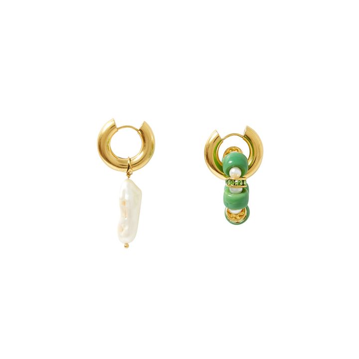 Boucles d'Oreilles Dépareillées Perle et Charms | Vert- Image produit n°0