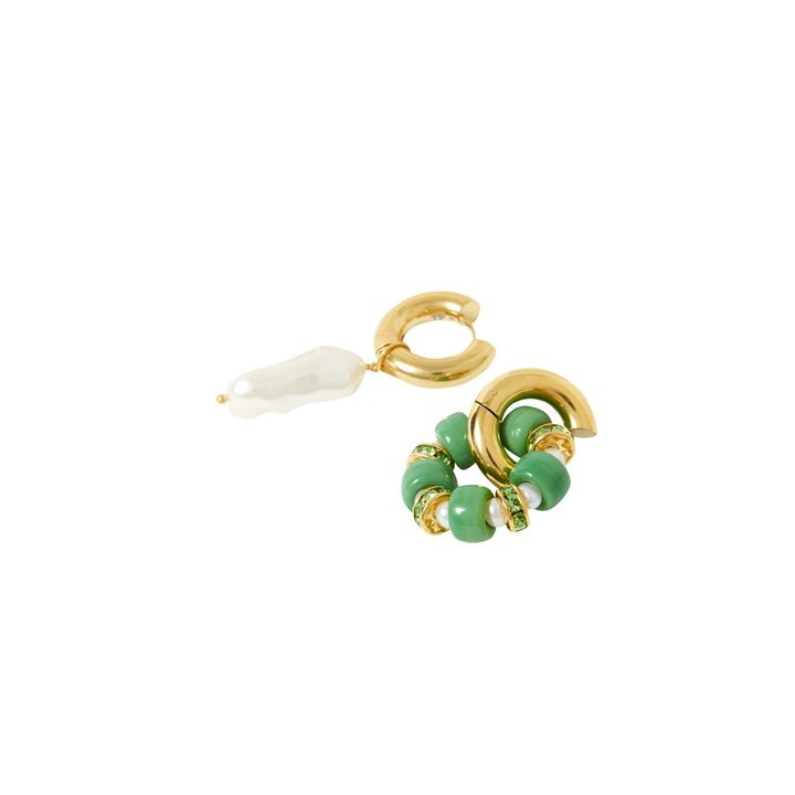 Boucles d'Oreilles Dépareillées Perle et Charms | Vert- Image produit n°2