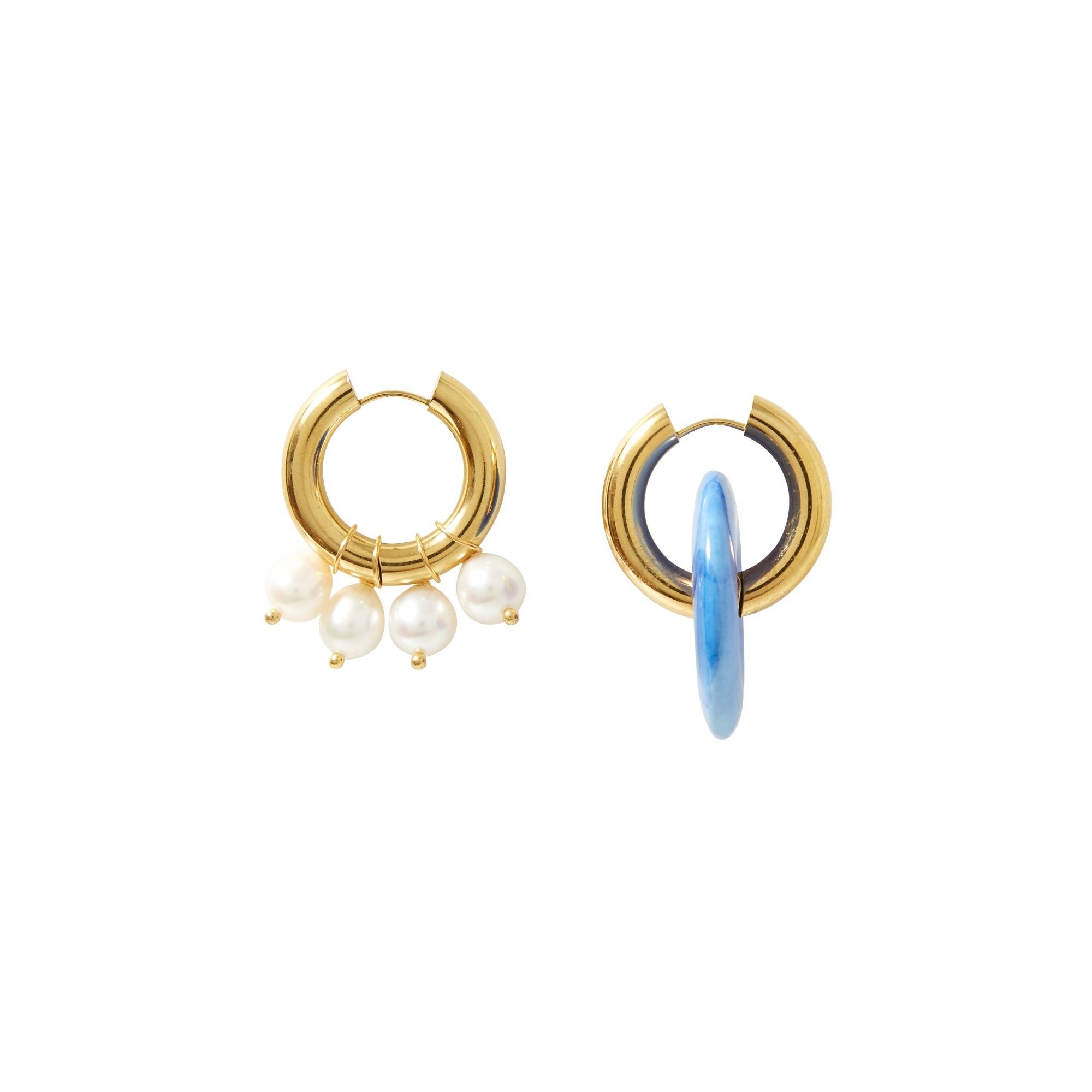 Timeless Pearly - Boucles d'Oreilles Dépareillées Perles et Donut - Femme - Bleu