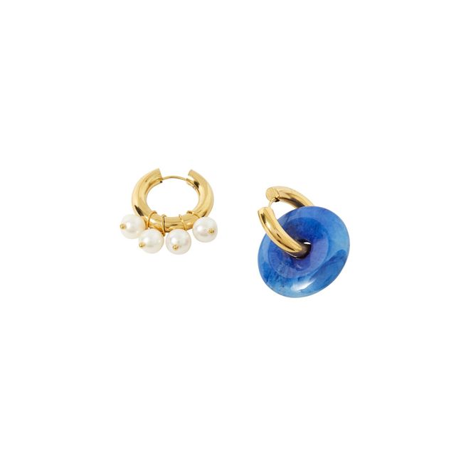 Boucles d'Oreilles Dépareillées Perles et Donut Bleu