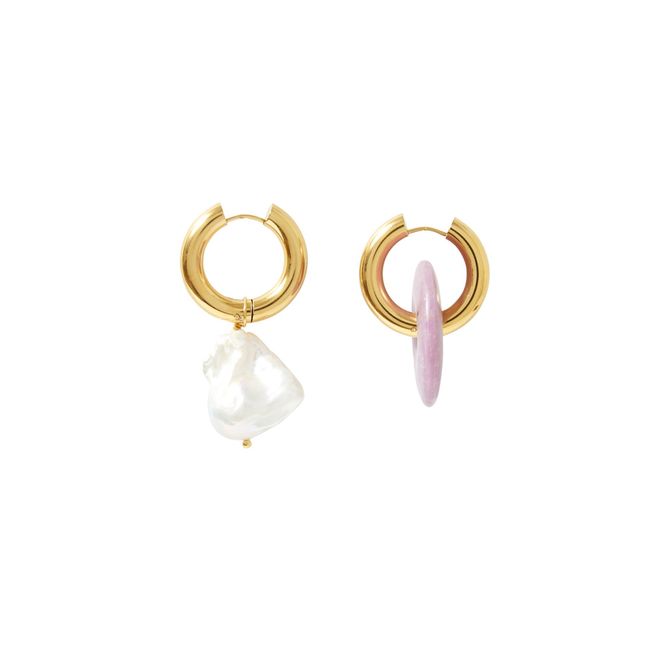 Ohrringe asymmetrisch Donut und Perlen Violett
