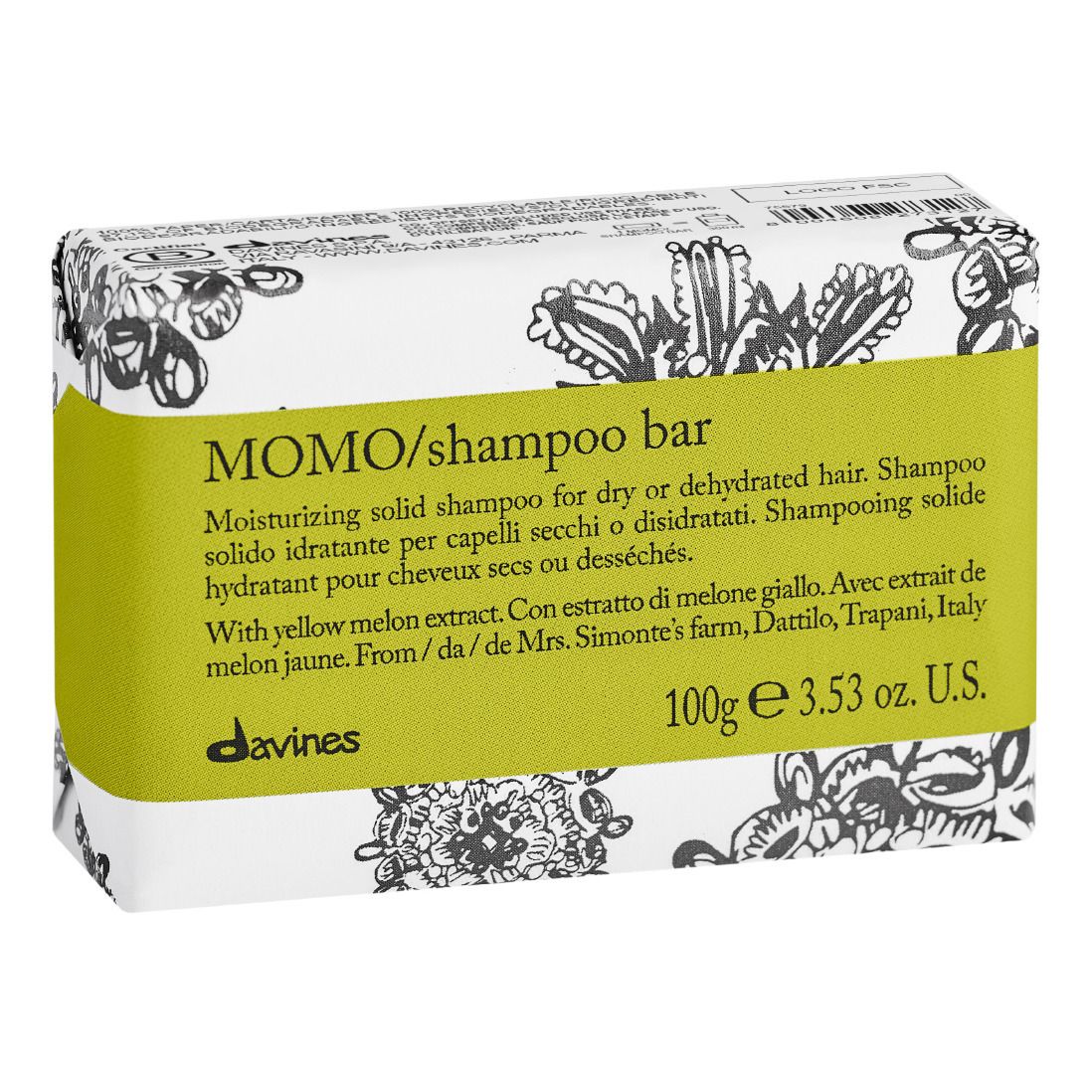 Davines - Shampoing solide hydratants pour cheveux secs Momo -100g - Blanc