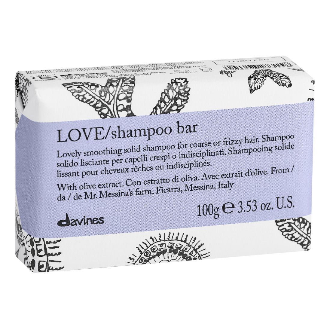 Davines - Shampoing solide lissant pour cheveux rêches Love -100g - Blanc