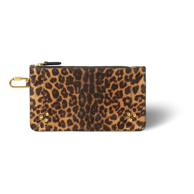 Bolso de mano de piel de ternero y leopardo Popoche S | Marrón