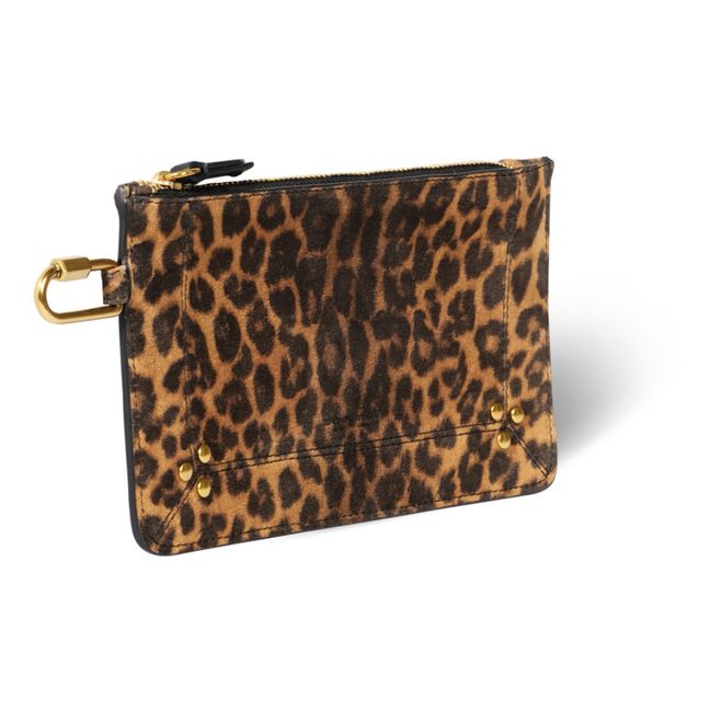 Bolso de mano de piel de ternero y leopardo Popoche S | Marrón