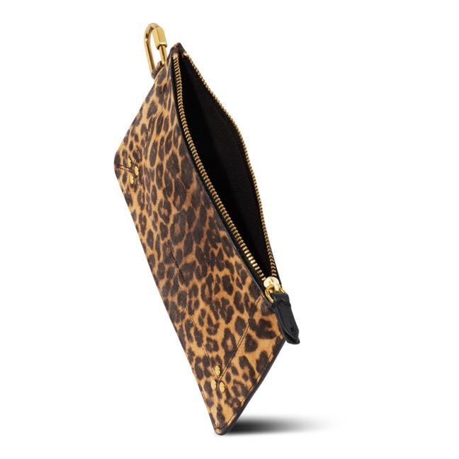 Bolso de mano de piel de ternero y leopardo Popoche S | Marrón