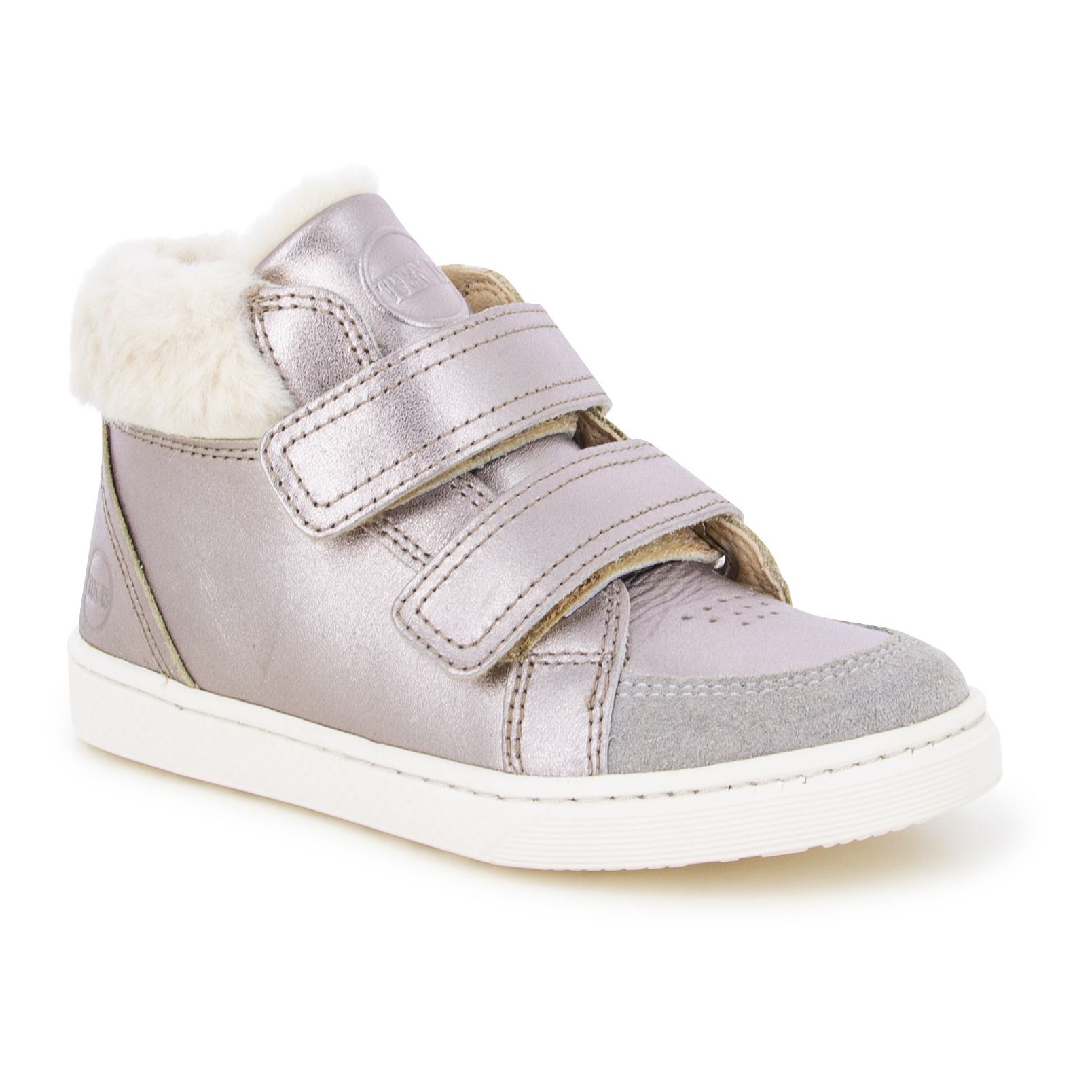 Fur-Lined Metallic Leather Sneakers Pink Gold- Product image n°2