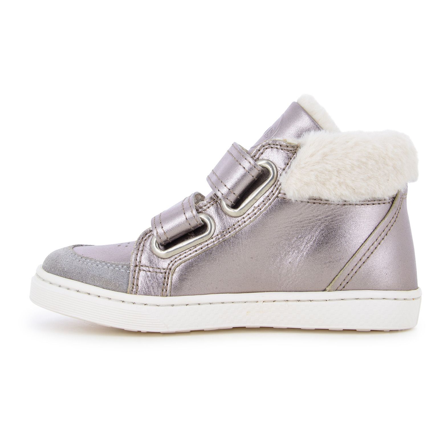 Fur-Lined Metallic Leather Sneakers Pink Gold- Product image n°3