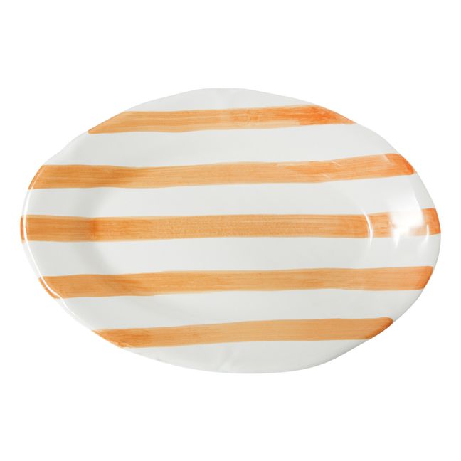 Gestreifte ovale Platte - 35 cm | Gelb