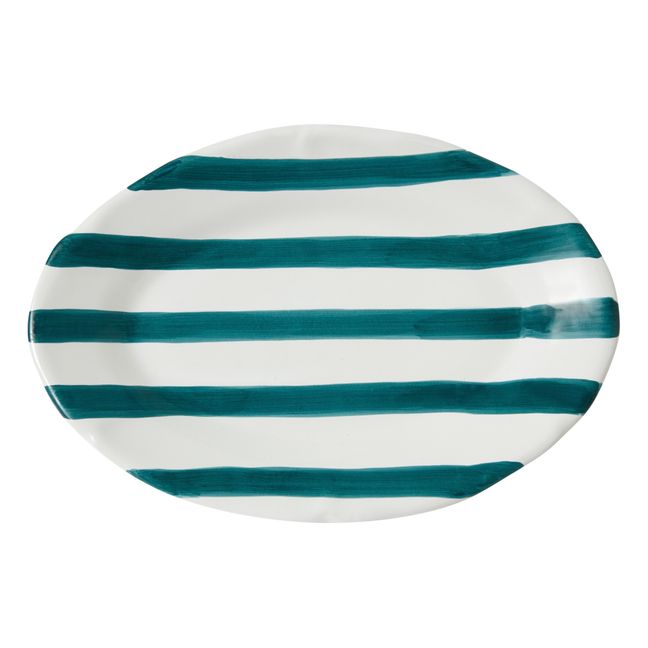 Gestreifte ovale Platte - 35 cm Grün