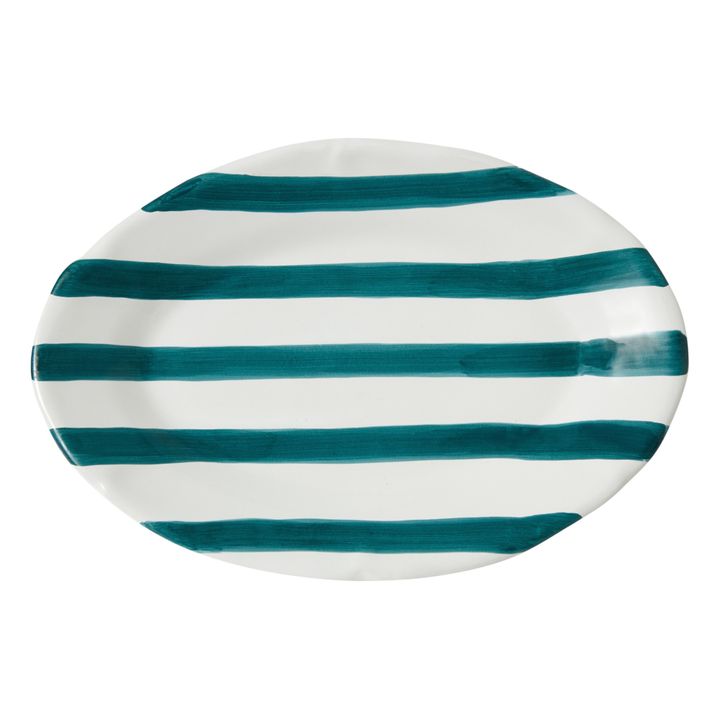 Striped Oval Dish - 35cm | Green- Product image n°0