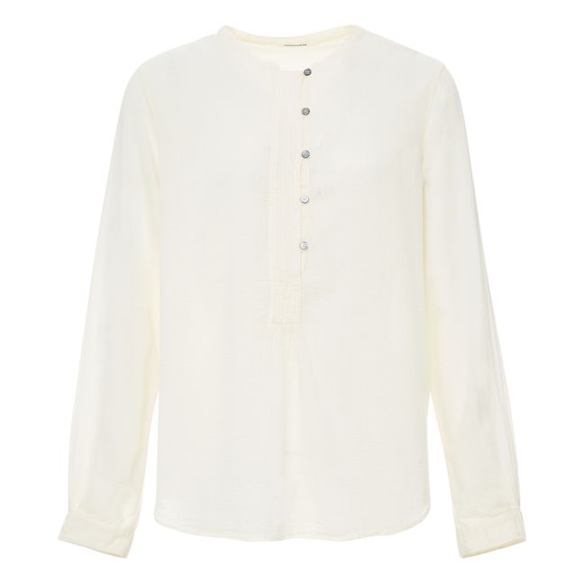 Cotton and Wool Buttoned Blouse  White