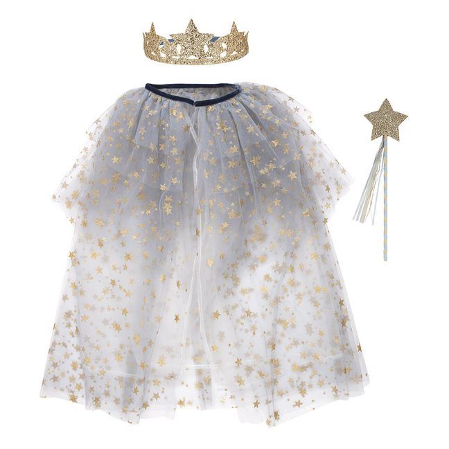 Déguisement Reine en tulle étoilée avec baguette et couronne