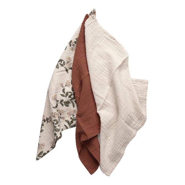 Mussole, modello: Honeysuckle in mussola di cotone - Set di 3 | Ecru