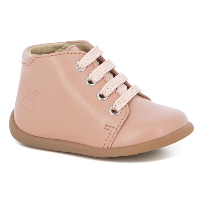 Vegan Apple Leather Stand-up Lace-up Boots Pale pink