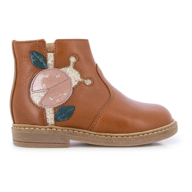 Boots Retro Ladybug mit Reißverschluss Cognac-Farbe