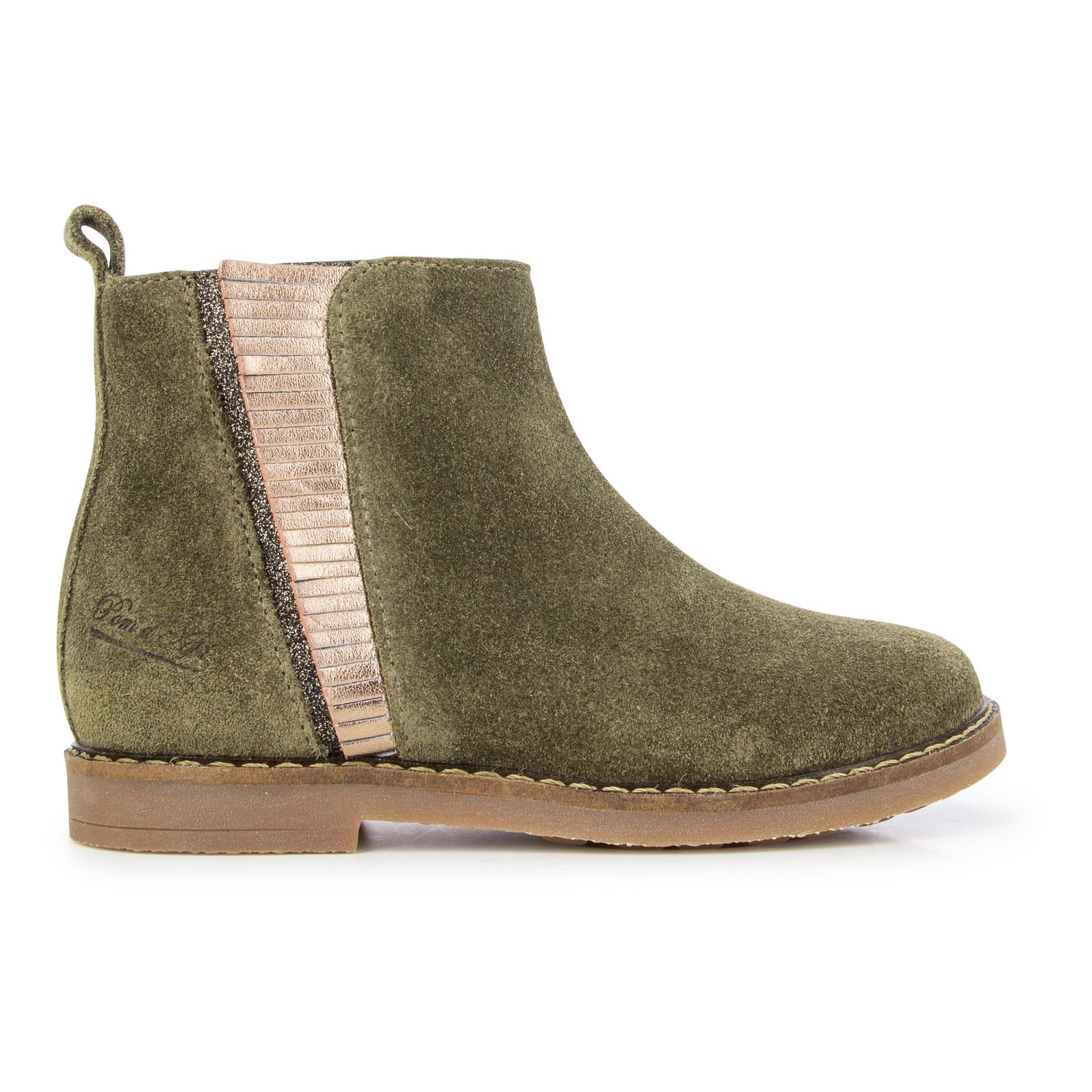 Pom d'Api - Boots Trip Zip Fringe Velours - Fille - Vert olive