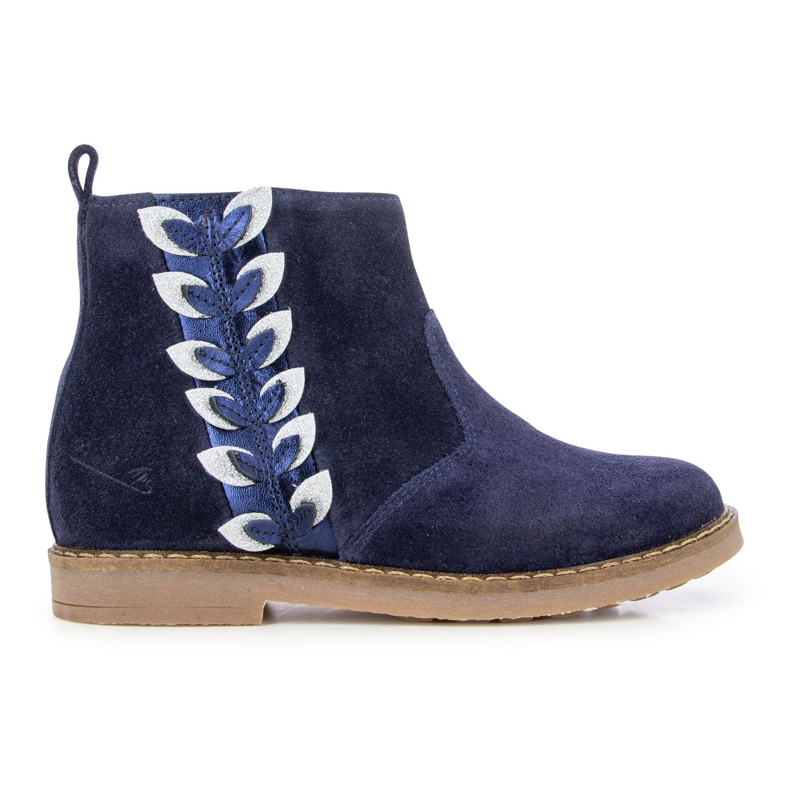 Pom d'Api - Boots Trip Leaf Zip Velours - Fille - Bleu marine