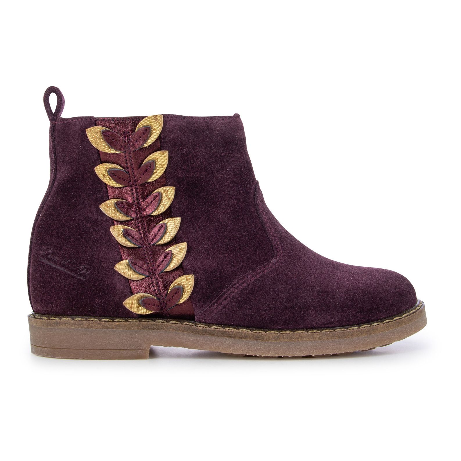 Pom d'Api - Boots Trip Leaf Zip Velours - Fille - Prune
