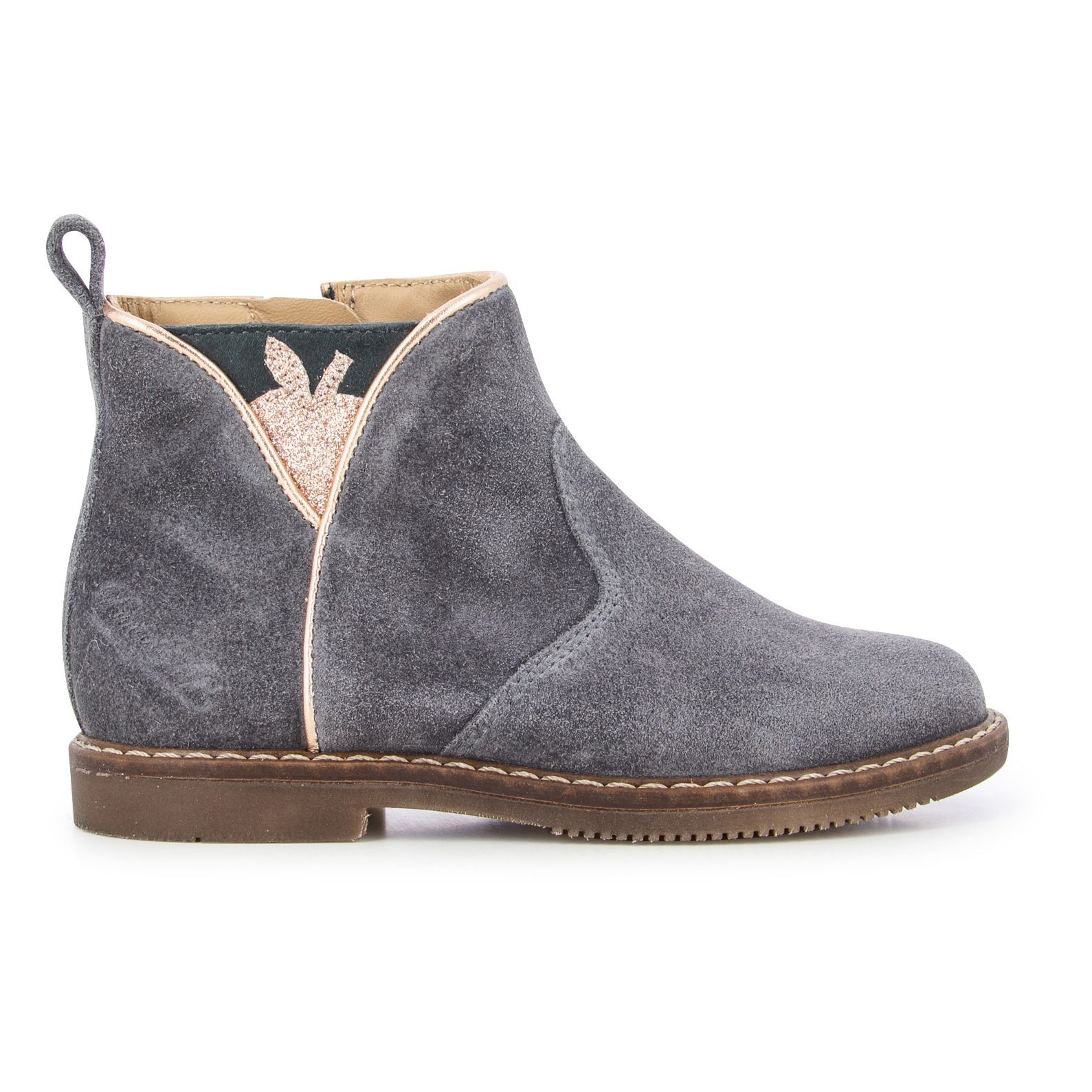 Pom d'Api - Boots City Apple Zip Velours - Fille - Gris