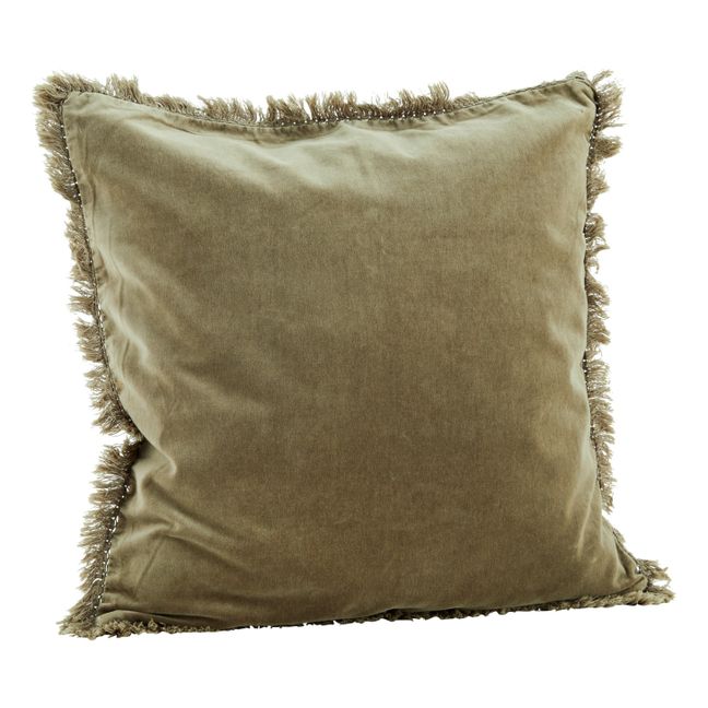 Fringed Velvet Cushion Cover Taupe brown