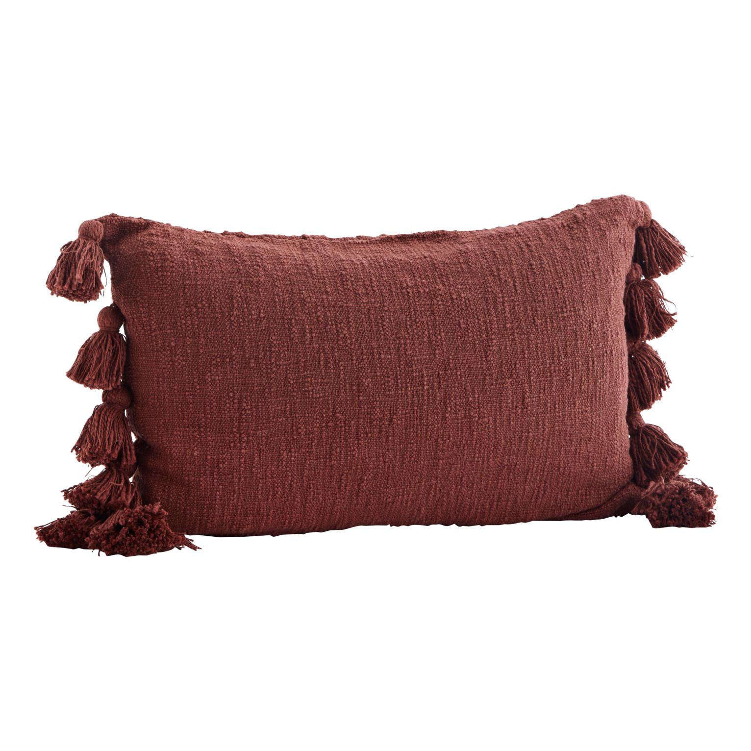 Madam Stoltz - Housse de coussin avec pompons - Rouge foncé