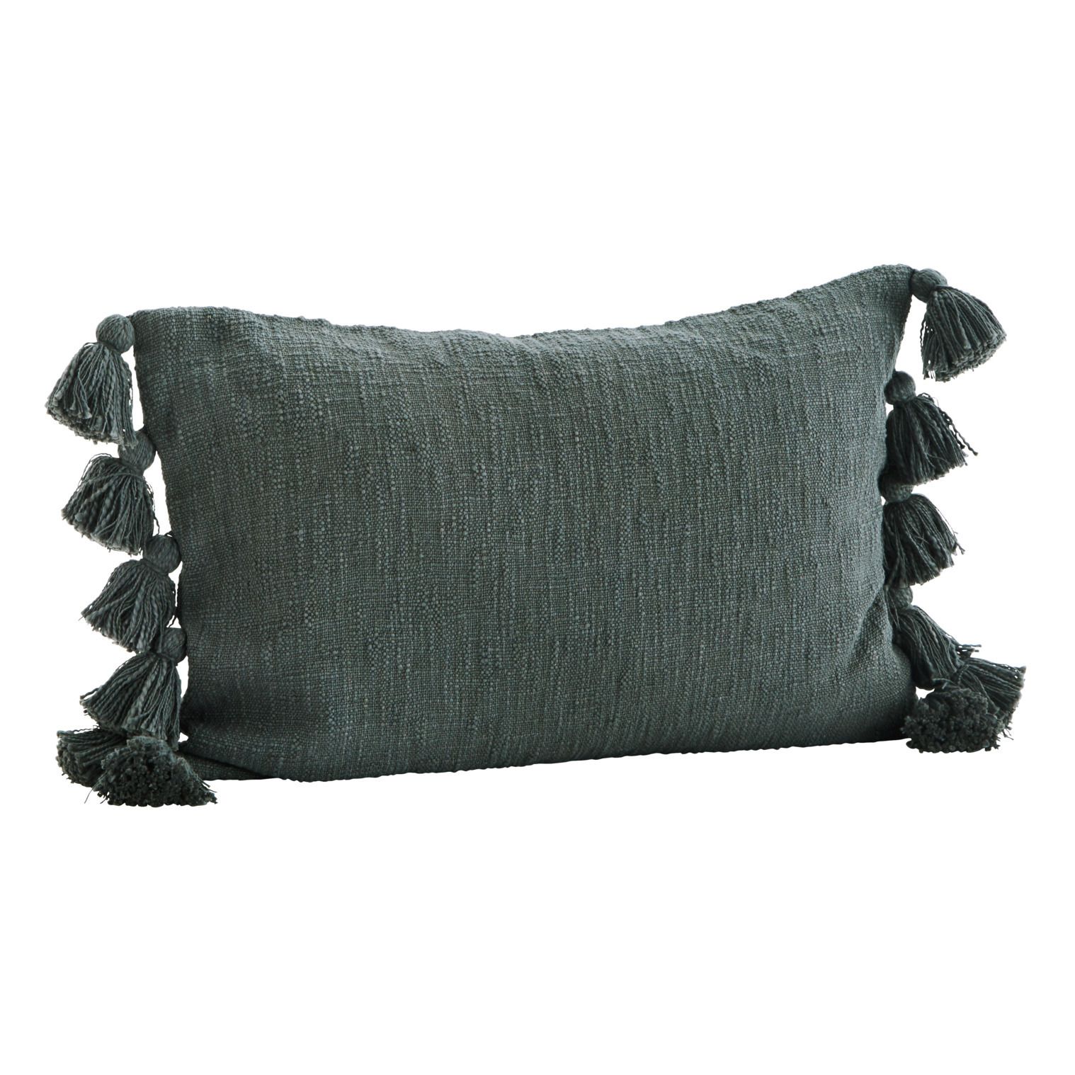 Madam Stoltz - Housse de coussin avec pompons - Bleu pétrole