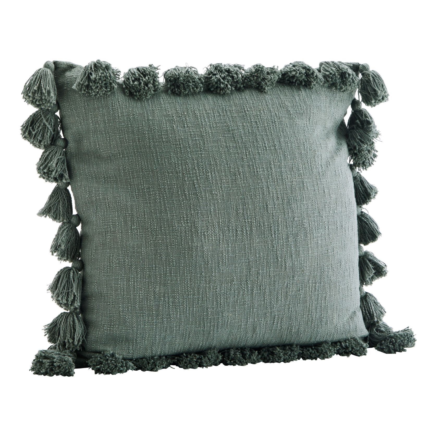 Madam Stoltz - Housse de coussin avec pompons - Vert