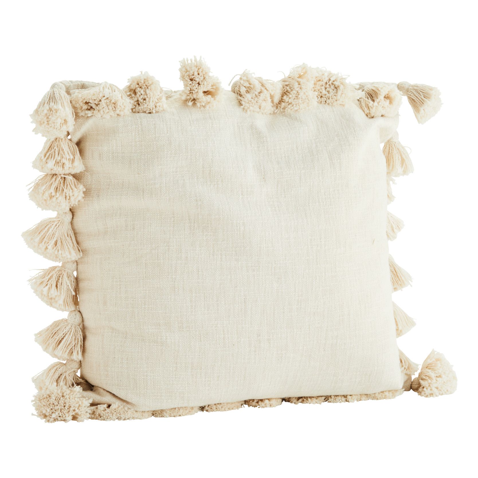 Madam Stoltz - Housse de coussin avec pompons - Blanc