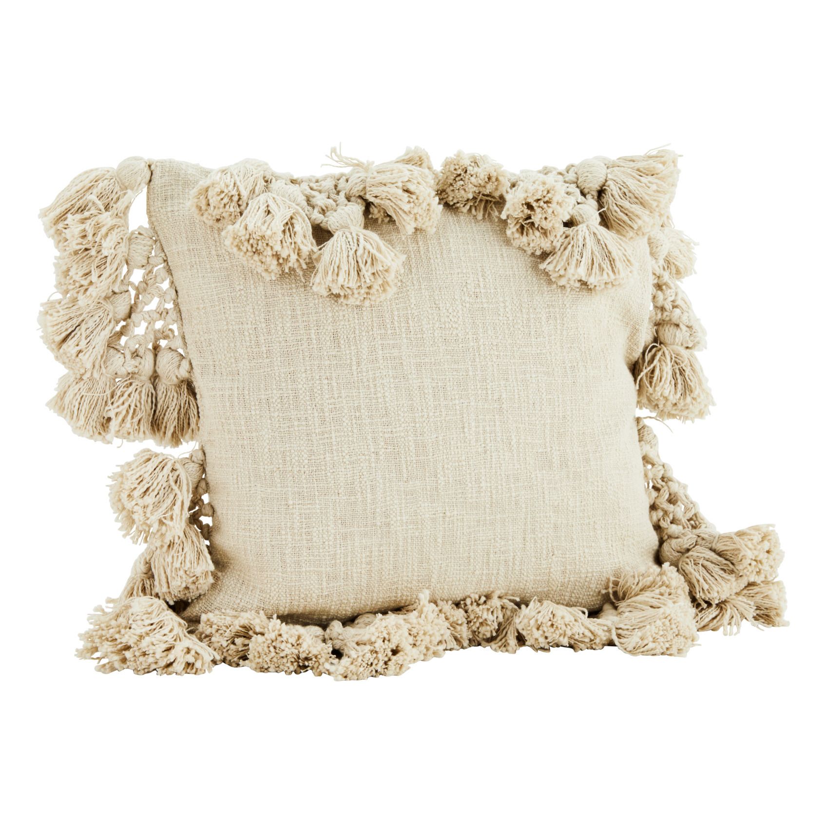 Madam Stoltz - Housse de coussin avec pompons - Ivoire