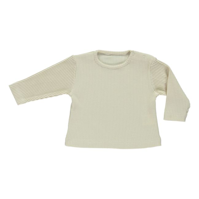 Olive Ribbed Jersey T-shirt Cream
