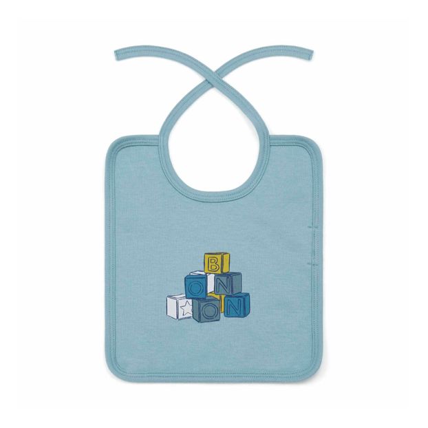 Babero De Algodon Organico Cubes Azul Bonton Design Bebe