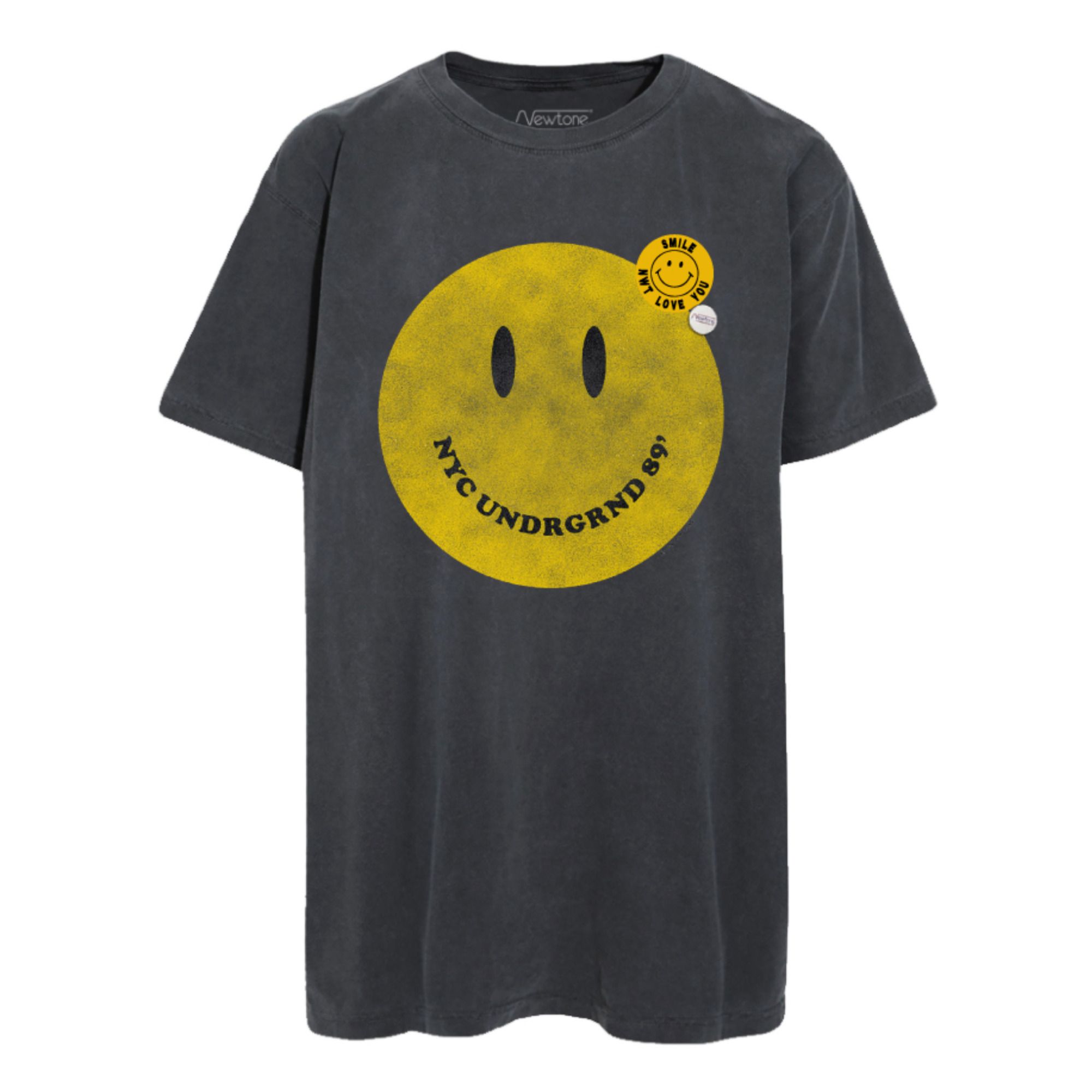 Newtone - T-Shirt Trucker Smiley - Femme - Gris anthracite