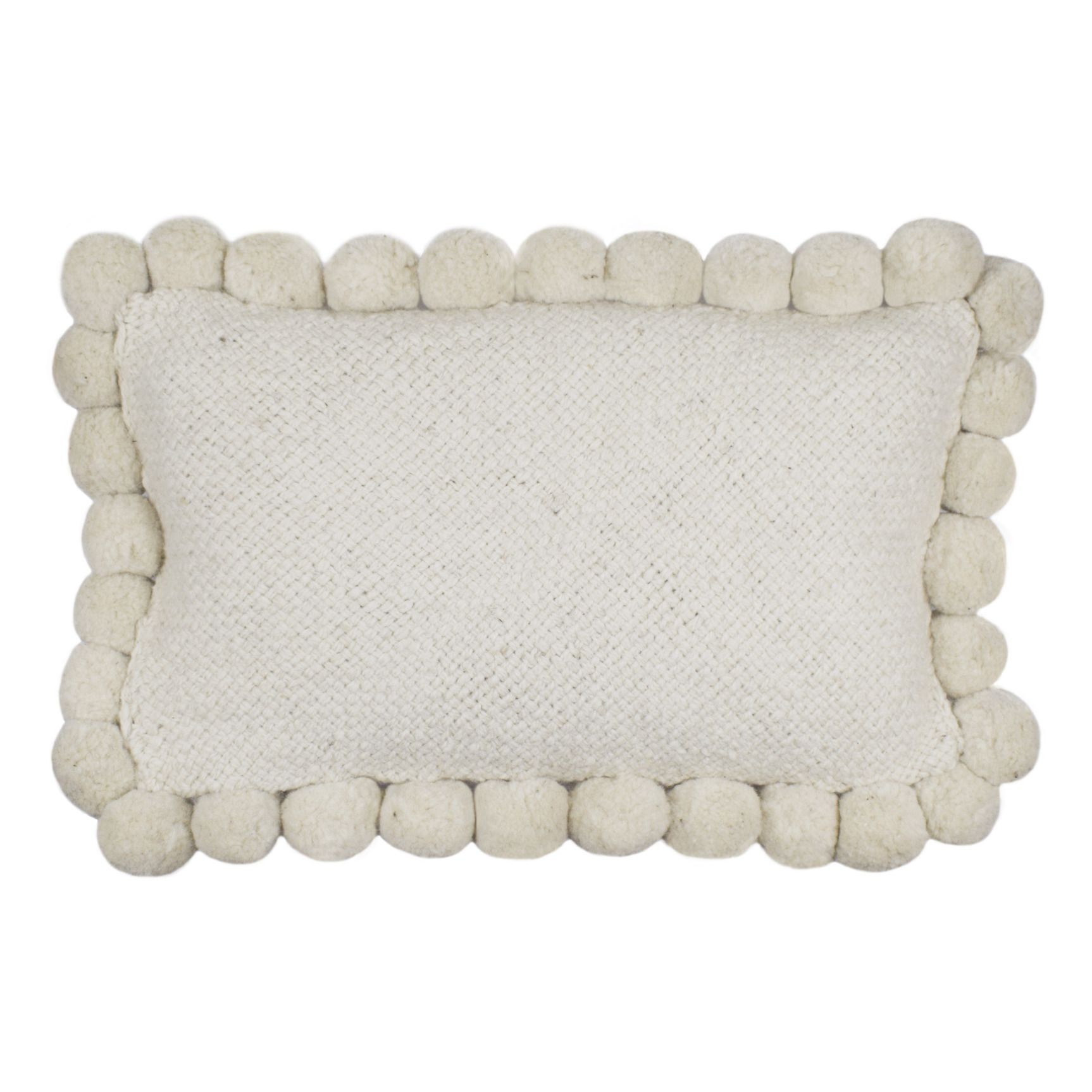 Finca Home - Coussin rectangulaire à pompons - Naturel
