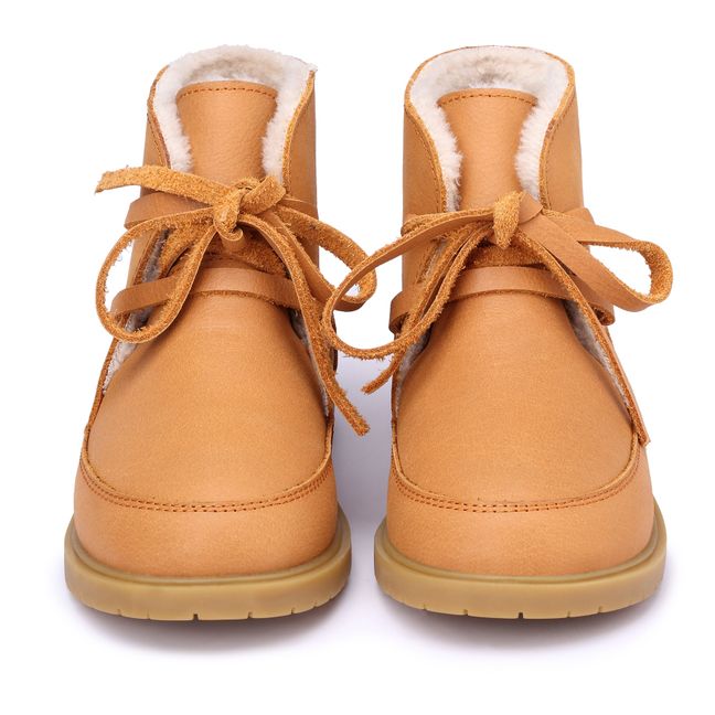 Buddy Lace-Up Fur-Lined Booties Caramel