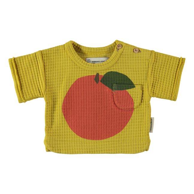 Organic Cotton Peach Pocket T-shirt Mustard