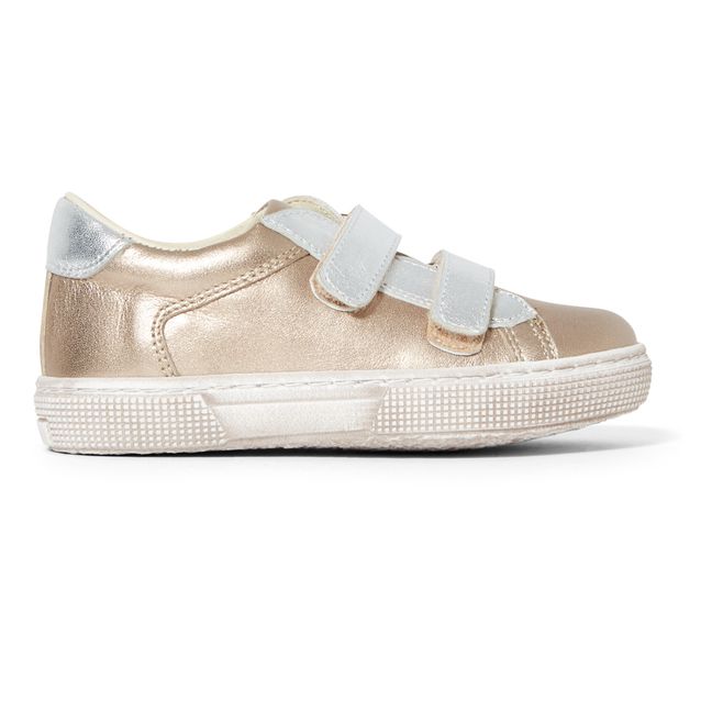 Metallic Leather Velcro Sneakers Pink Gold