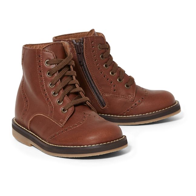 Topstiched Lace-up Boots Brown