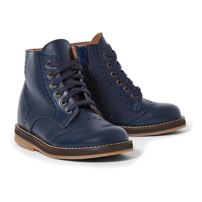 Topstiched Lace-up Boots Navy blue