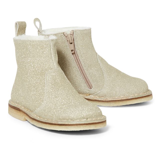Fur-Lined Glitter Boots Gold