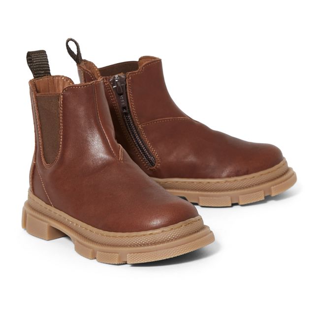 Chunky Sole Zip-Up Boots Brown