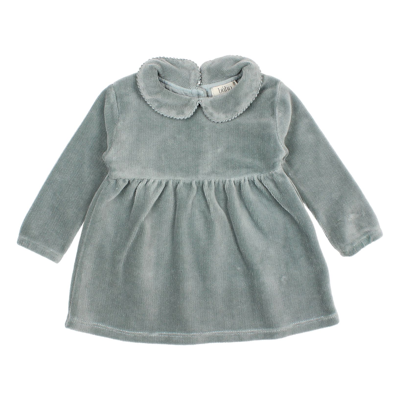 Buho - Robe Velours Coton Bio - Fille - Bleu gris
