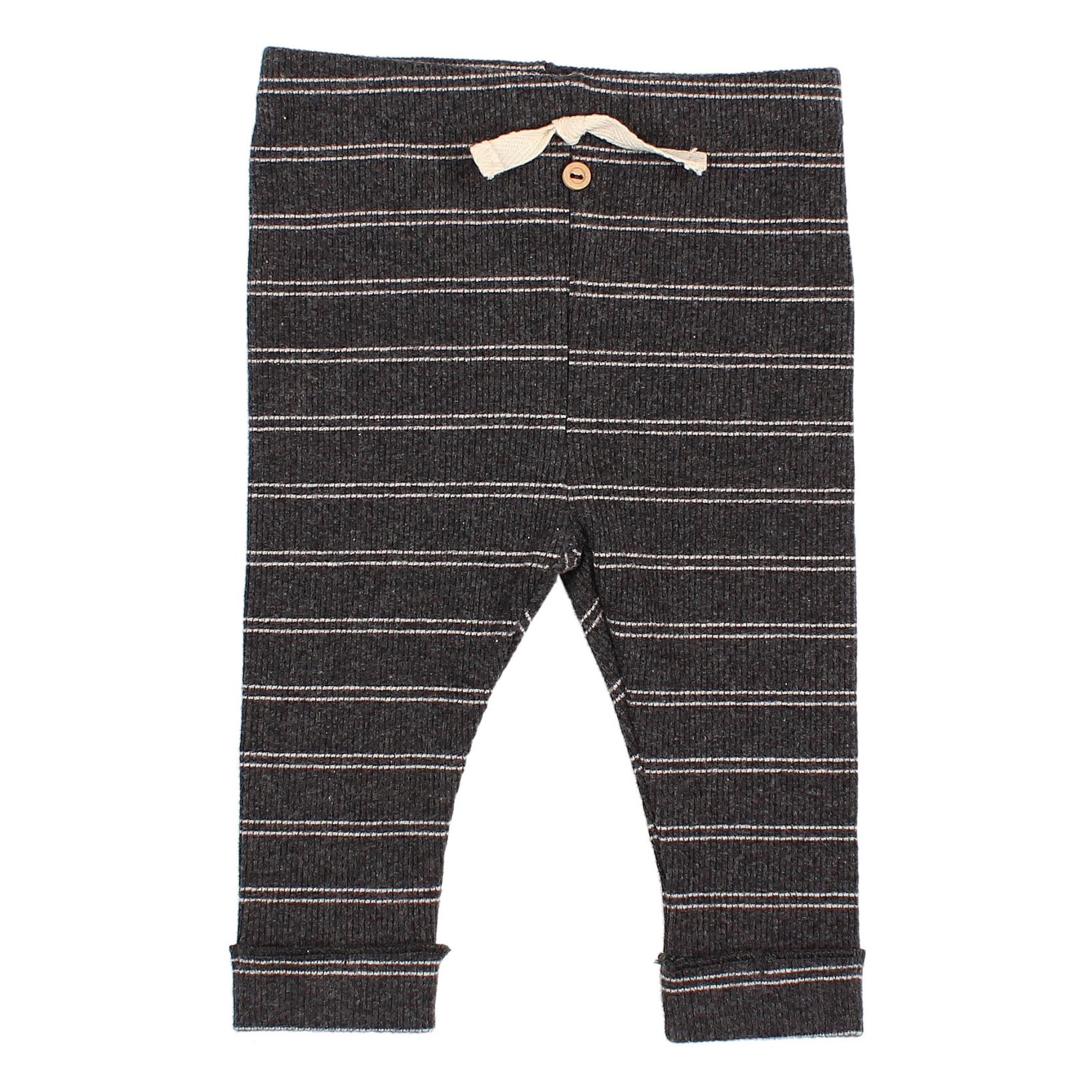 Buho - Legging Coton Recyclé Doux Rayé - Fille - Gris anthracite